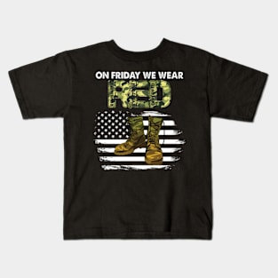 On Friday We Wear Red Friday Military Support Troops Us Flag Kids T-Shirt